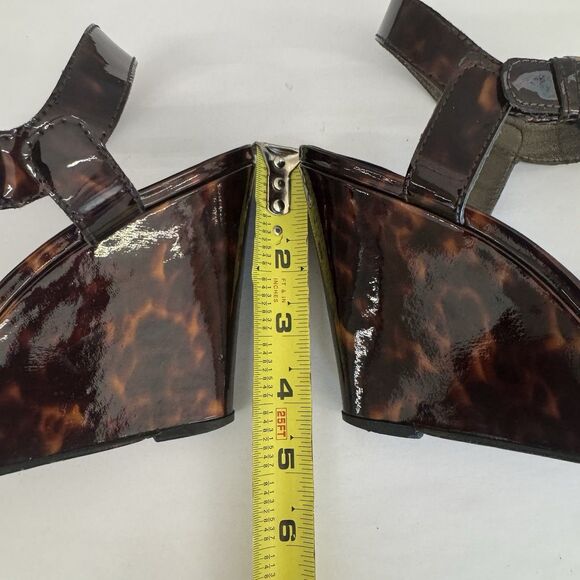 Stuart Weitzman Patent Leather Tortoise High Wedge Heel Sandals Women 10 M - Picture 13 of 16